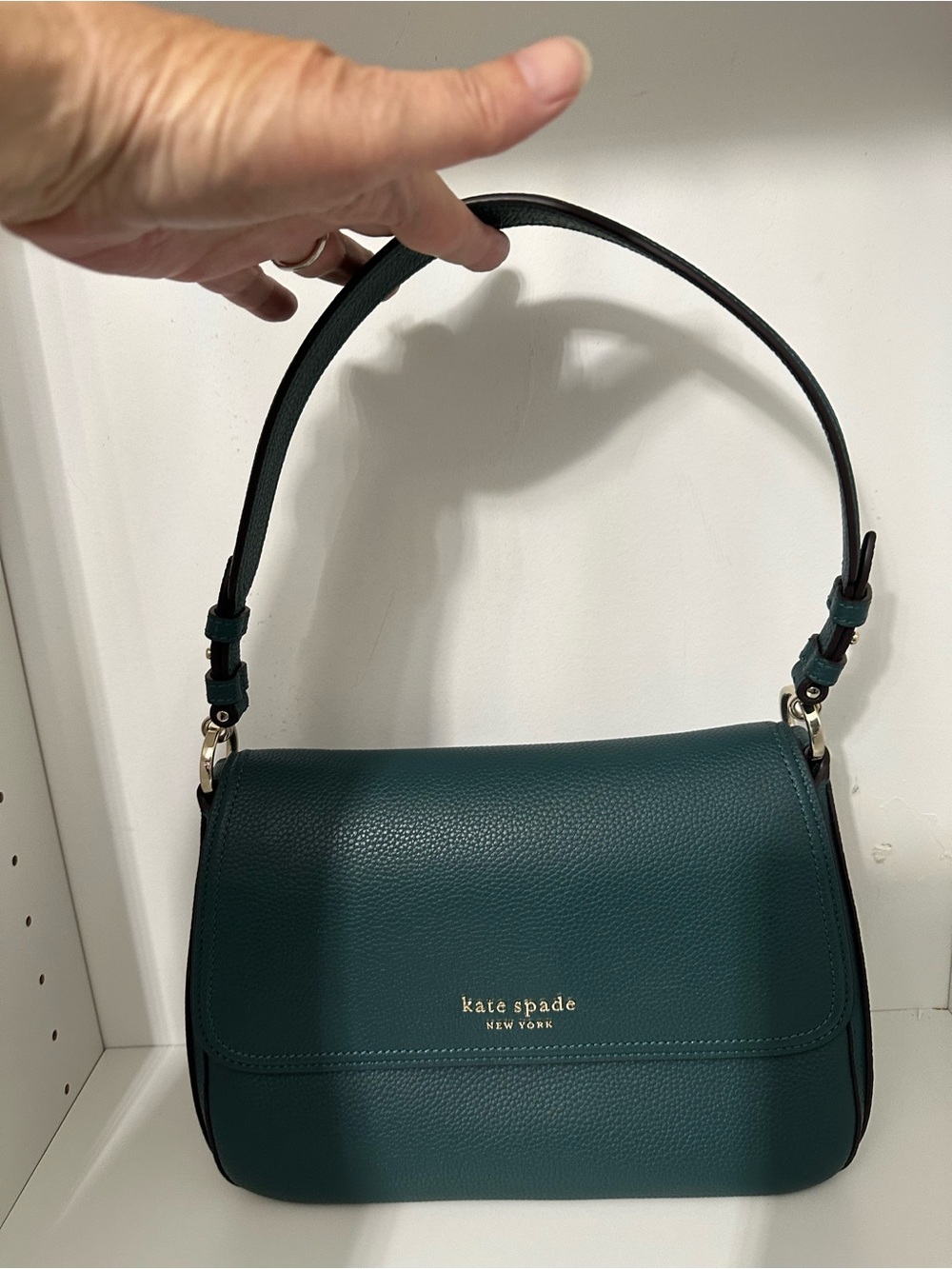 Kate Spade Hudson pebbled leather flap convertible in Artesian Green/gold accent